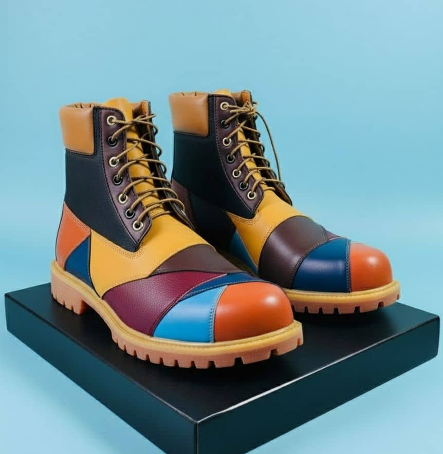 Colour-block bespoke leather boots by Dreamz Fashion Nigeria